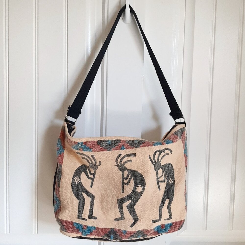 VTG 90's Kokopelli Southwestern Woven Bookbag Tote